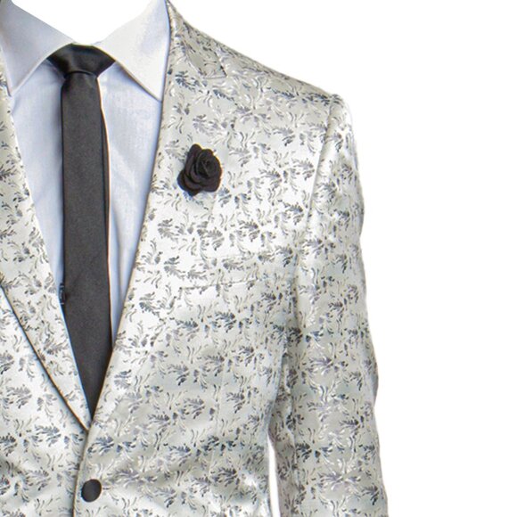 Men's Floral Blazer Slim-Fit Jacket, Eggshell/Silver - Picture 2 of 5